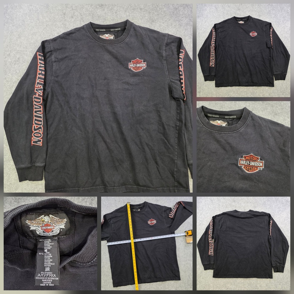 Harley Davidson Motorcycles Shirt Mens XL Black Long Sleeve Arm Logo Graphic
